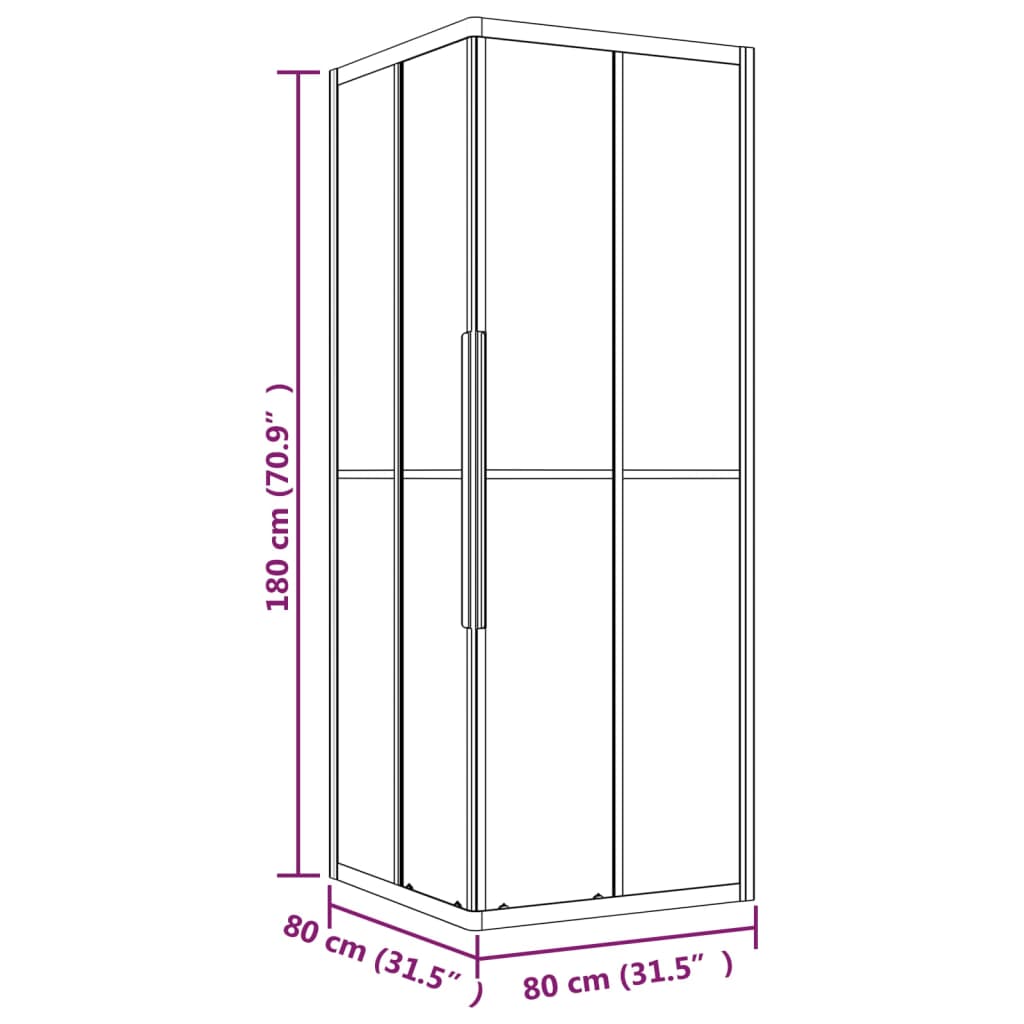 brusekabine 80x80x180 cm sikkerhedsglas stribet sort