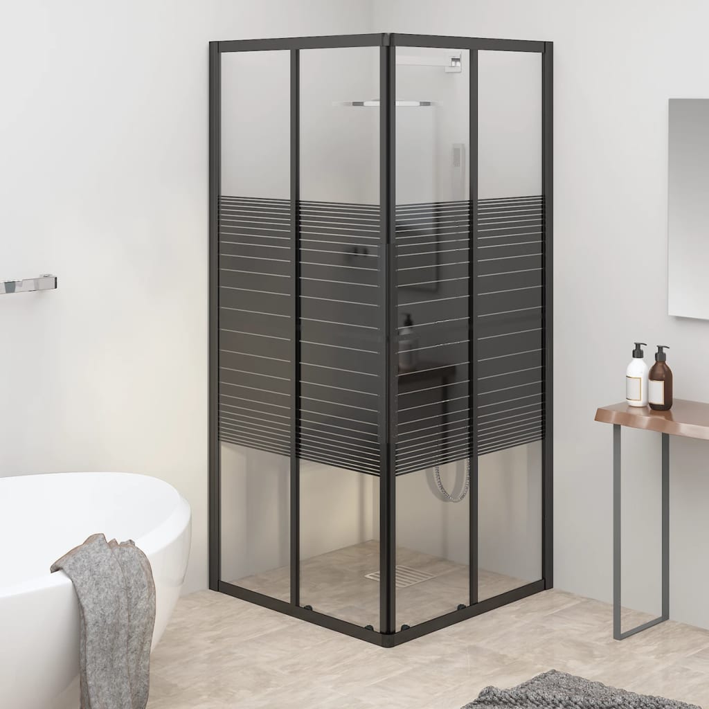 brusekabine 80x80x180 cm sikkerhedsglas stribet sort