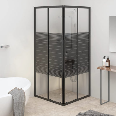 brusekabine 80x80x180 cm sikkerhedsglas stribet sort