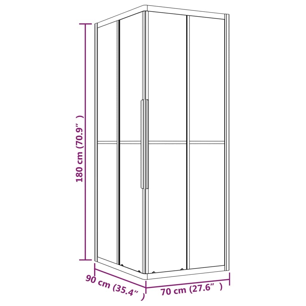 brusekabine 90x70x180 cm sikkerhedsglas stribet sort