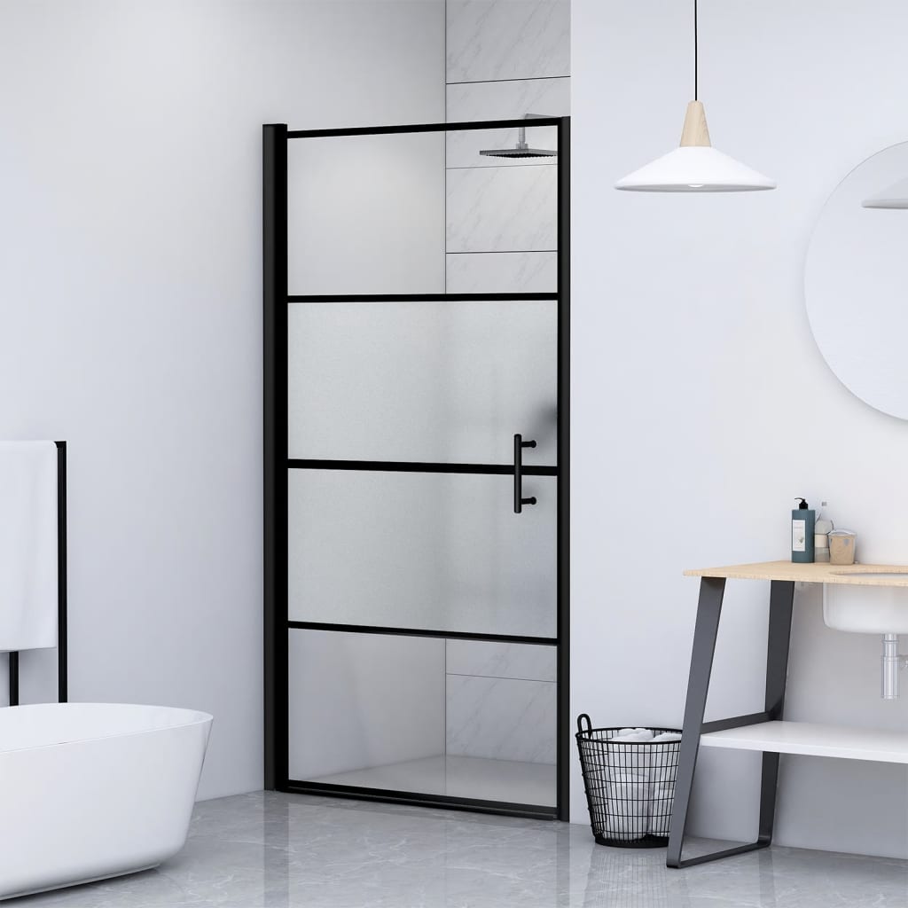 Brusedør 81×195 cm - halvmatteret hærdet glas, sort profil