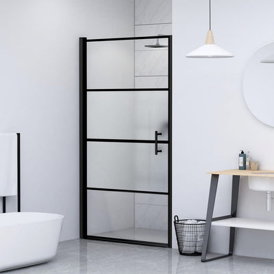 brusedør 81x195 cm halvmatteret hærdet glas sort