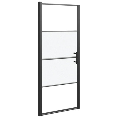 brusedør 91x195 cm halvmatteret hærdet glas sort