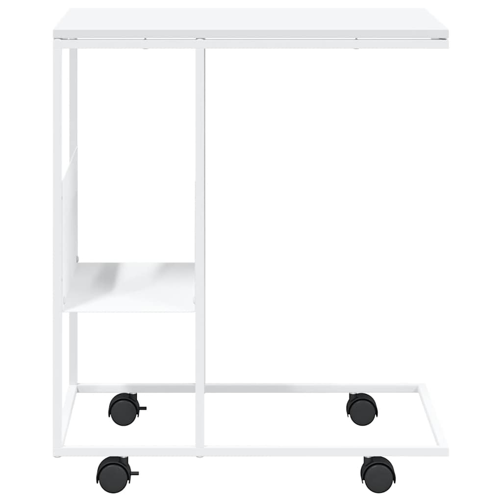 sidebord med hjul 55x36x63,5 cm konstrueret træ hvid