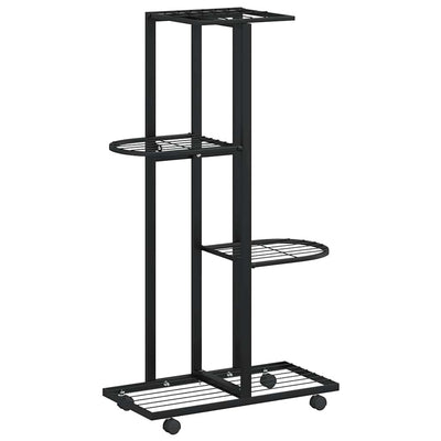 blomsterstativ 4 niveauer med hjul 44x23x80 cm jern sort