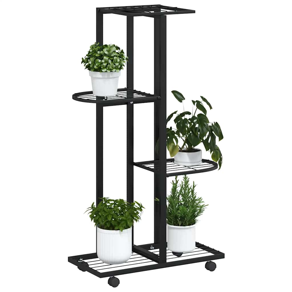 blomsterstativ 4 niveauer med hjul 44x23x80 cm jern sort