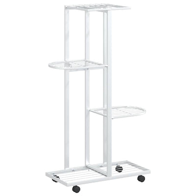 blomsterstativ 4 niveauer med hjul 44x23x80 cm jern hvid