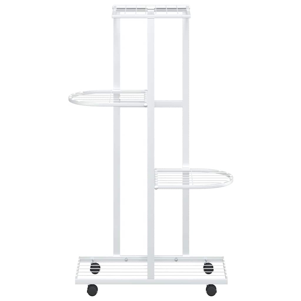 blomsterstativ 4 niveauer med hjul 44x23x80 cm jern hvid