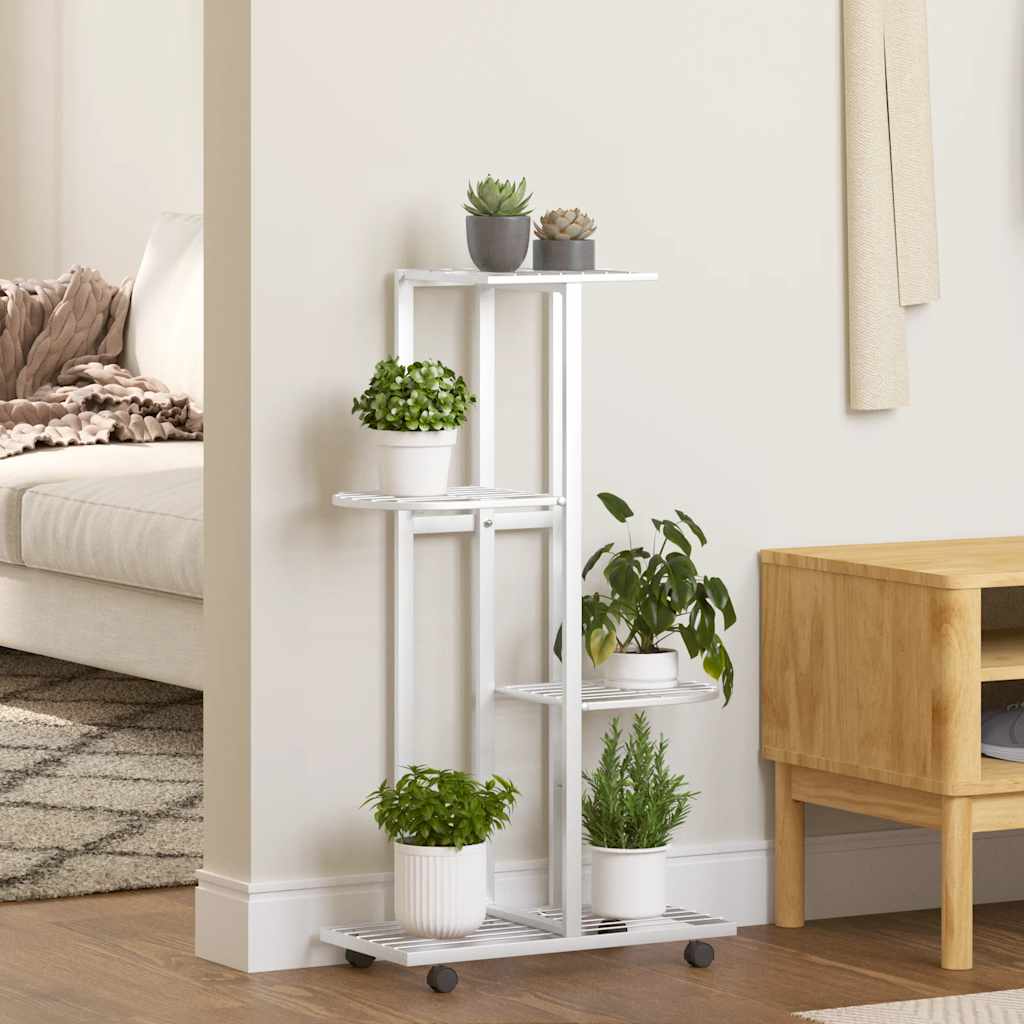 blomsterstativ 4 niveauer med hjul 44x23x80 cm jern hvid billede