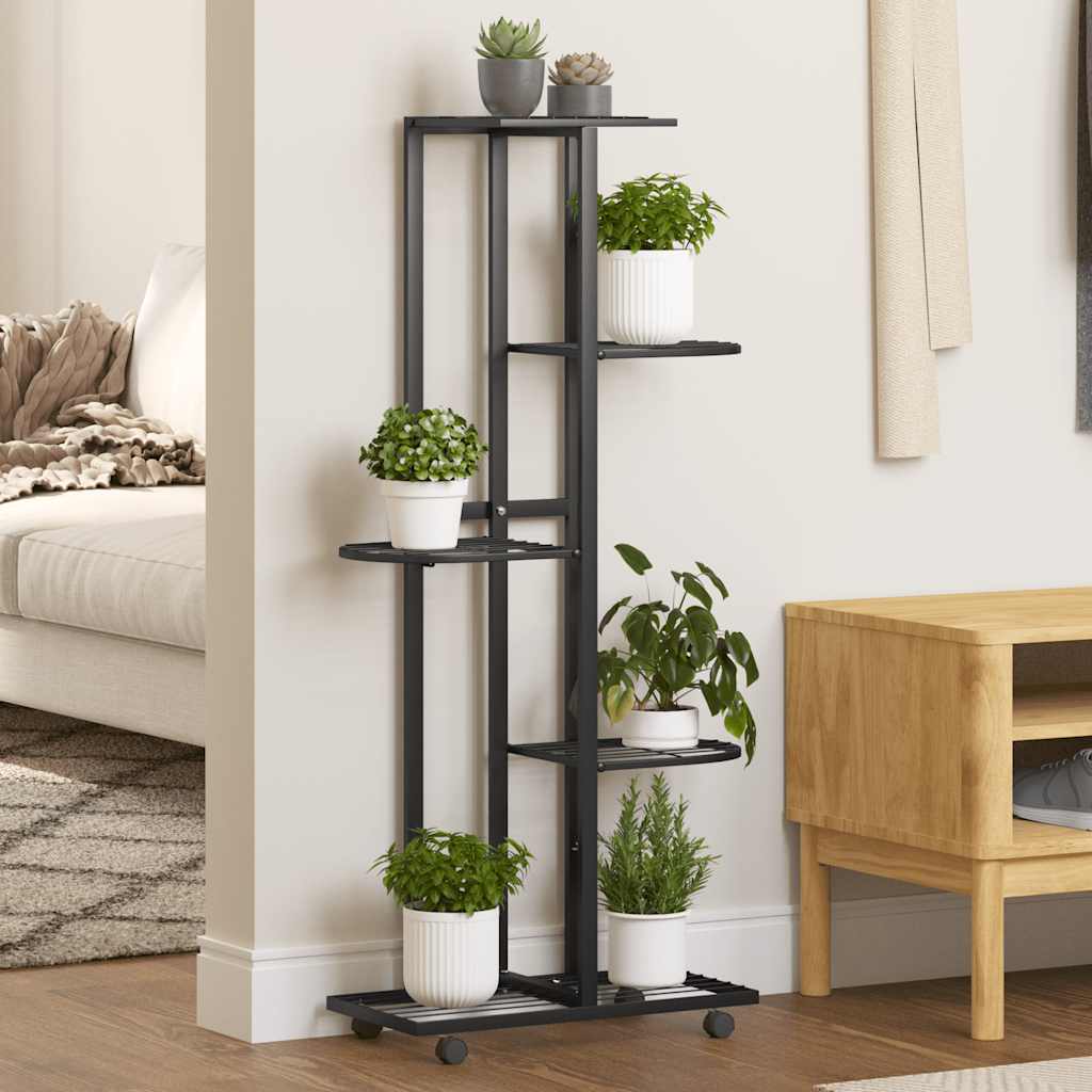 blomsterstativ 5 niveauer med hjul 44x23x100 cm jern sort billede