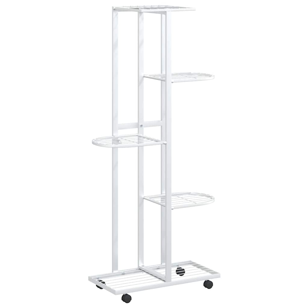 blomsterstativ 5 niveauer med hjul 44x23x100 cm jern hvid