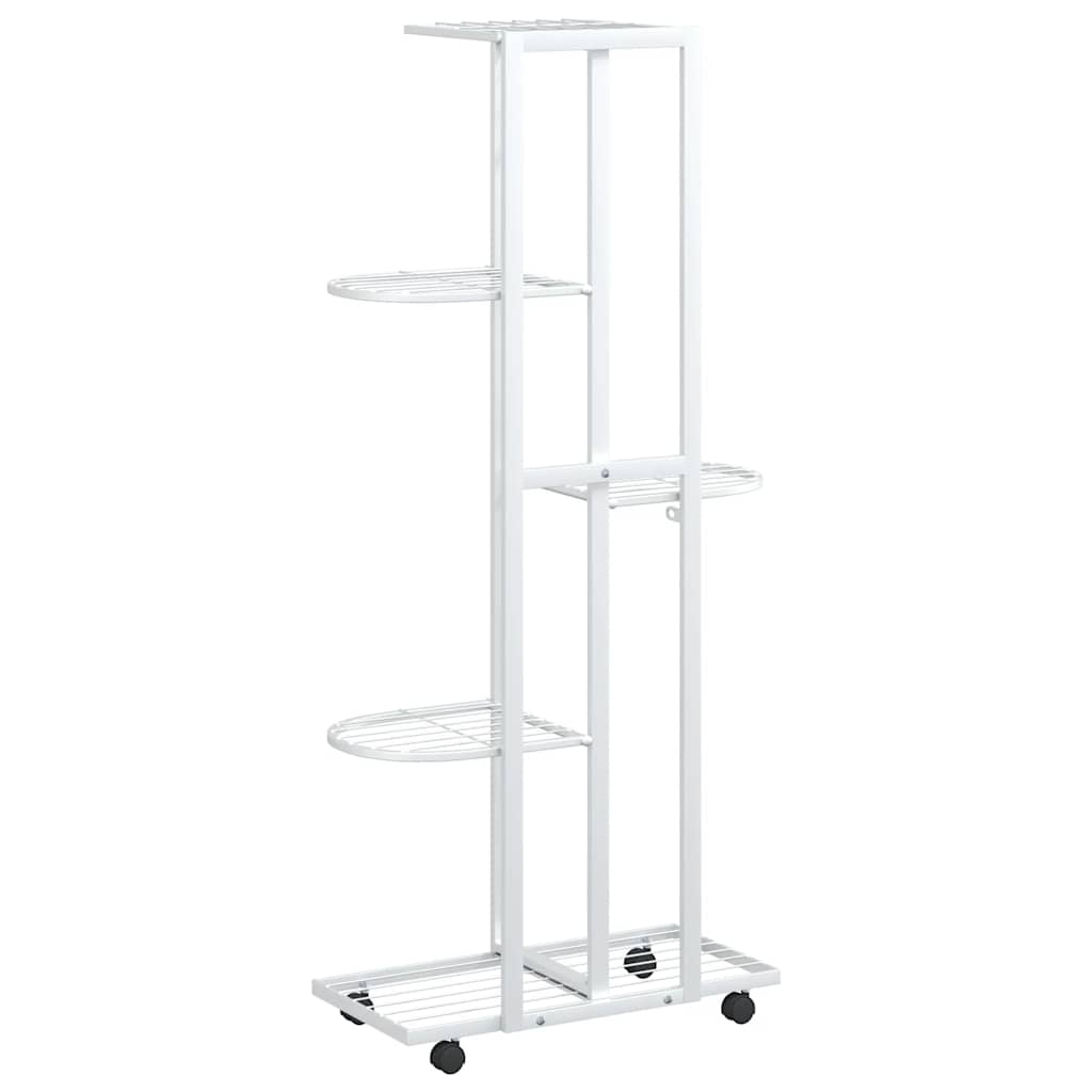 blomsterstativ 5 niveauer med hjul 44x23x100 cm jern hvid