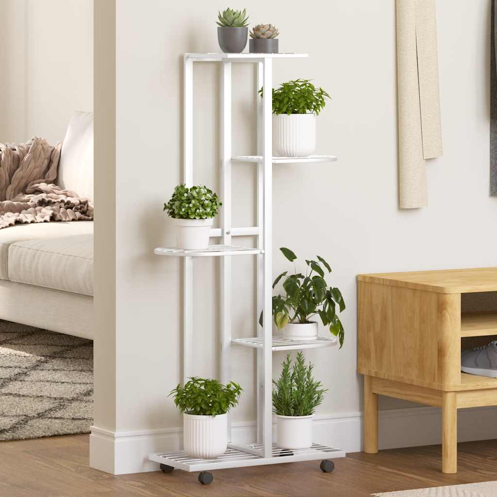 blomsterstativ 5 niveauer med hjul 44x23x100 cm jern hvid