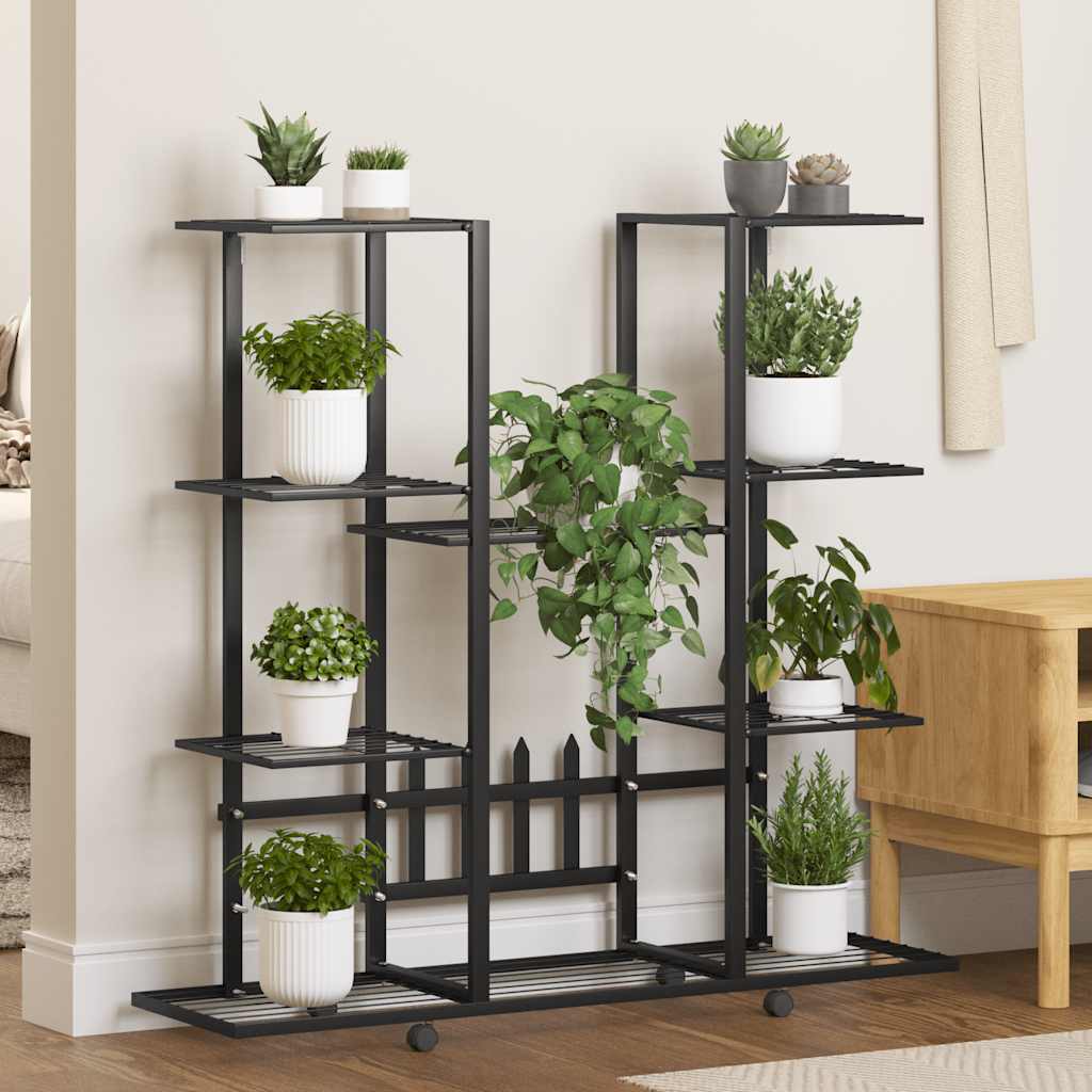 blomsterstativ med hjul 94,5x24,5x91,5 cm jern sort billede