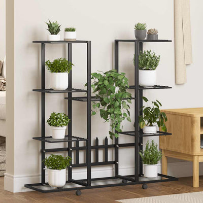 blomsterstativ med hjul 94,5x24,5x91,5 cm jern sort