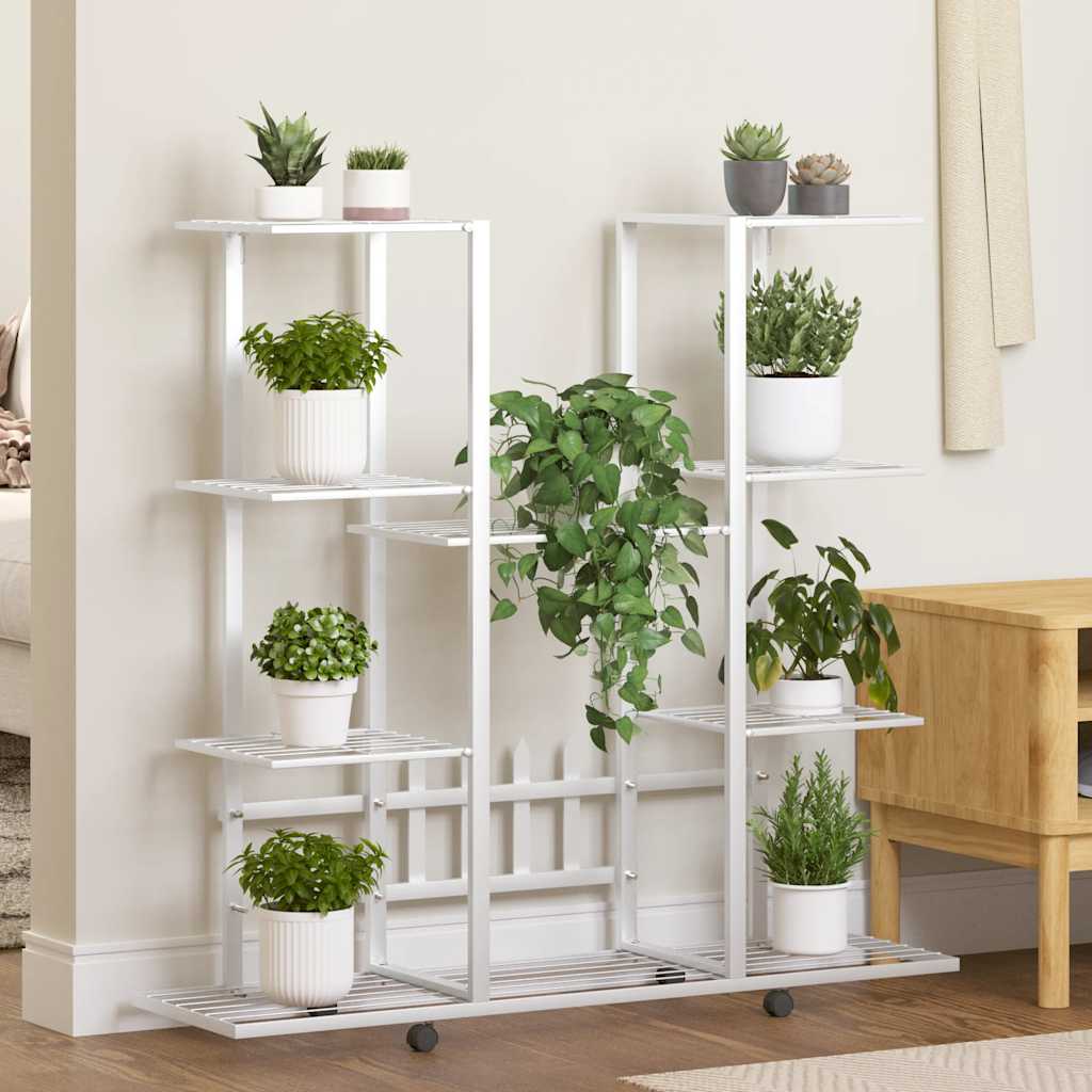 Blomsterstativ med hjul - jern, hvid 94,5×24,5×91,5 cm
