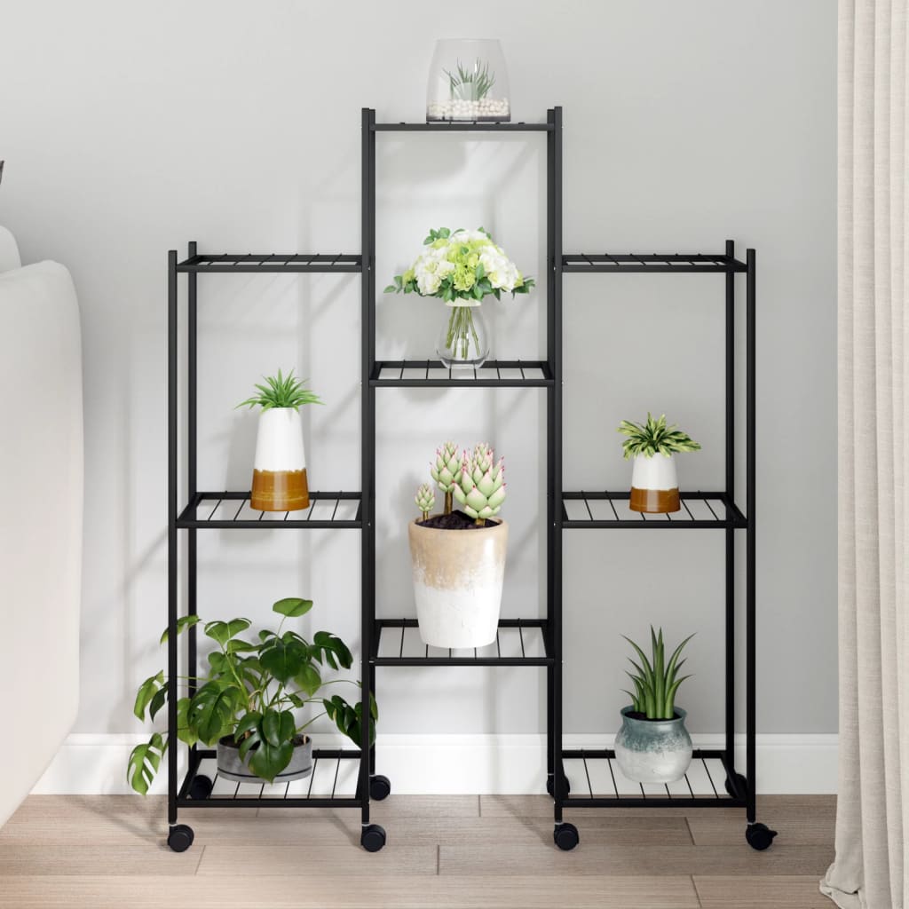 blomsterstativ med hjul 83x25x103,5 cm jern sort billede