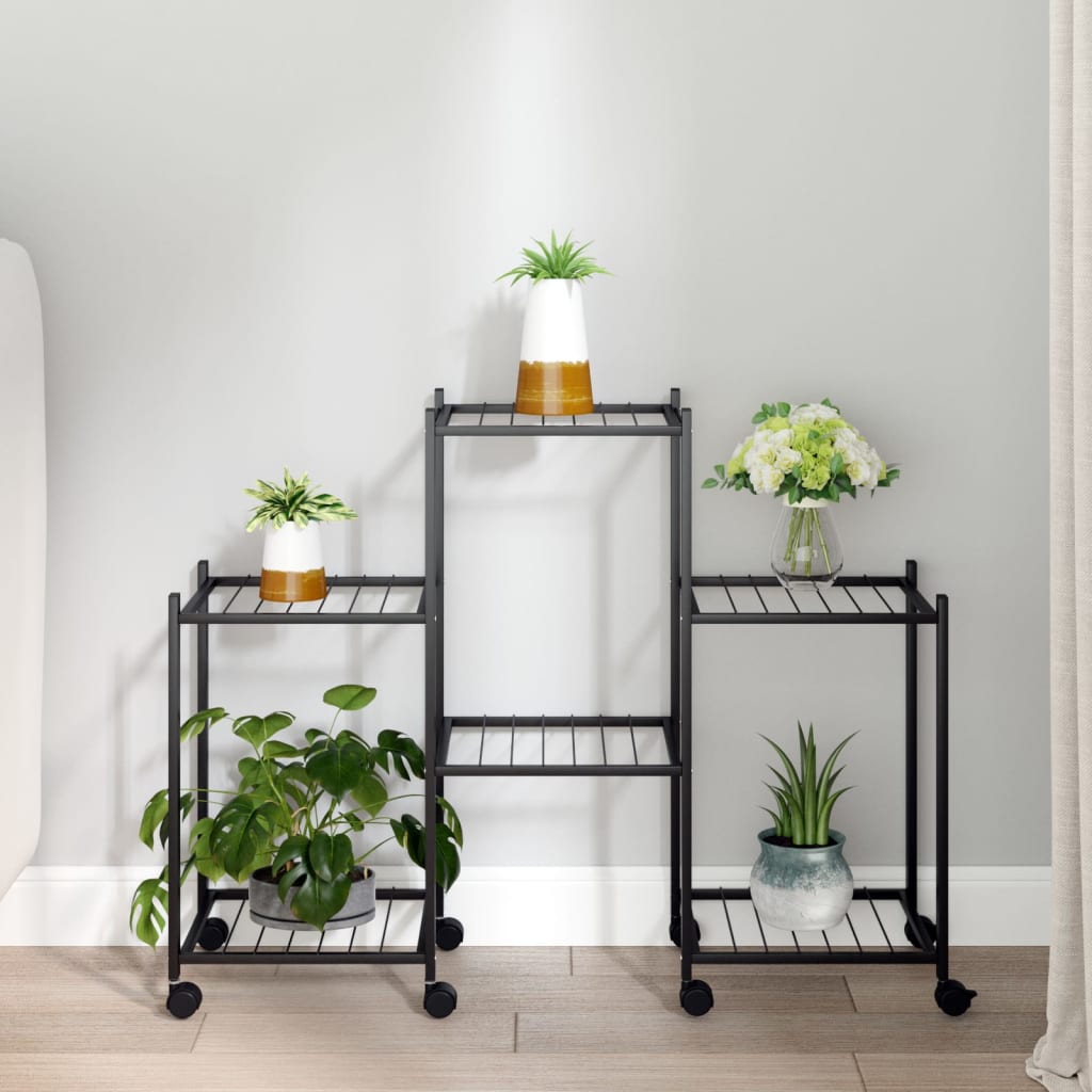 blomsterstativ med hjul 83x25x63,5 cm jern sort