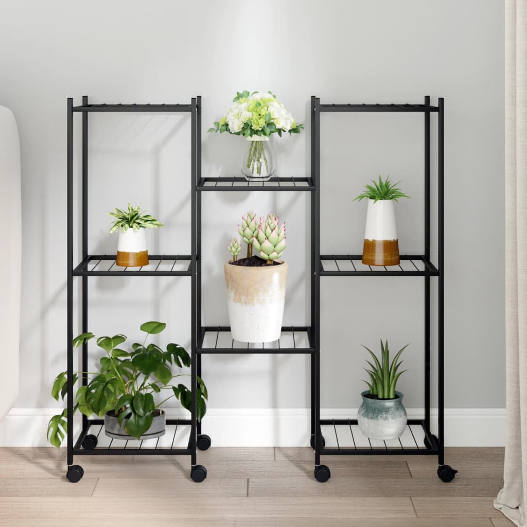 blomsterstativ med hjul 83x25x83,5 cm jern sort billede