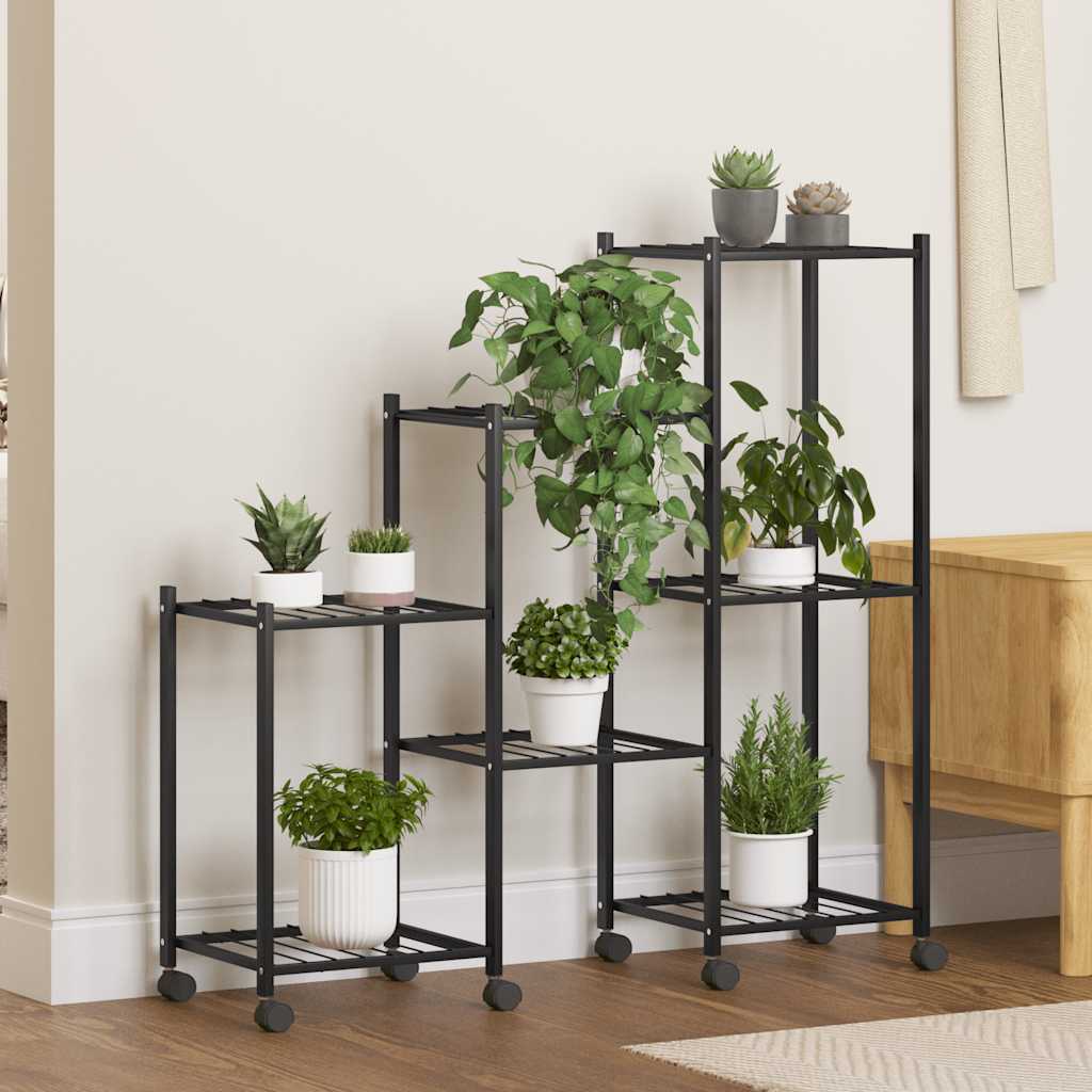 blomsterstativ med hjul 83x25x83,5 cm jern sort billede