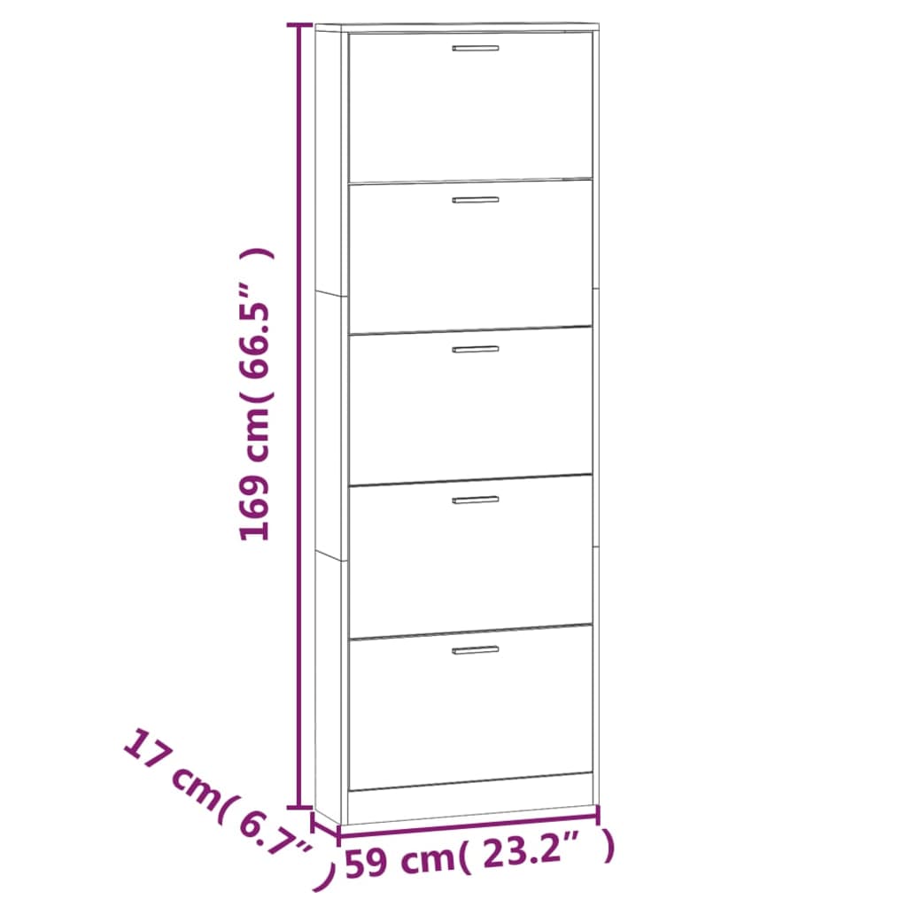 skoskab 59x17x169 cm konstrueret træ hvid højglans