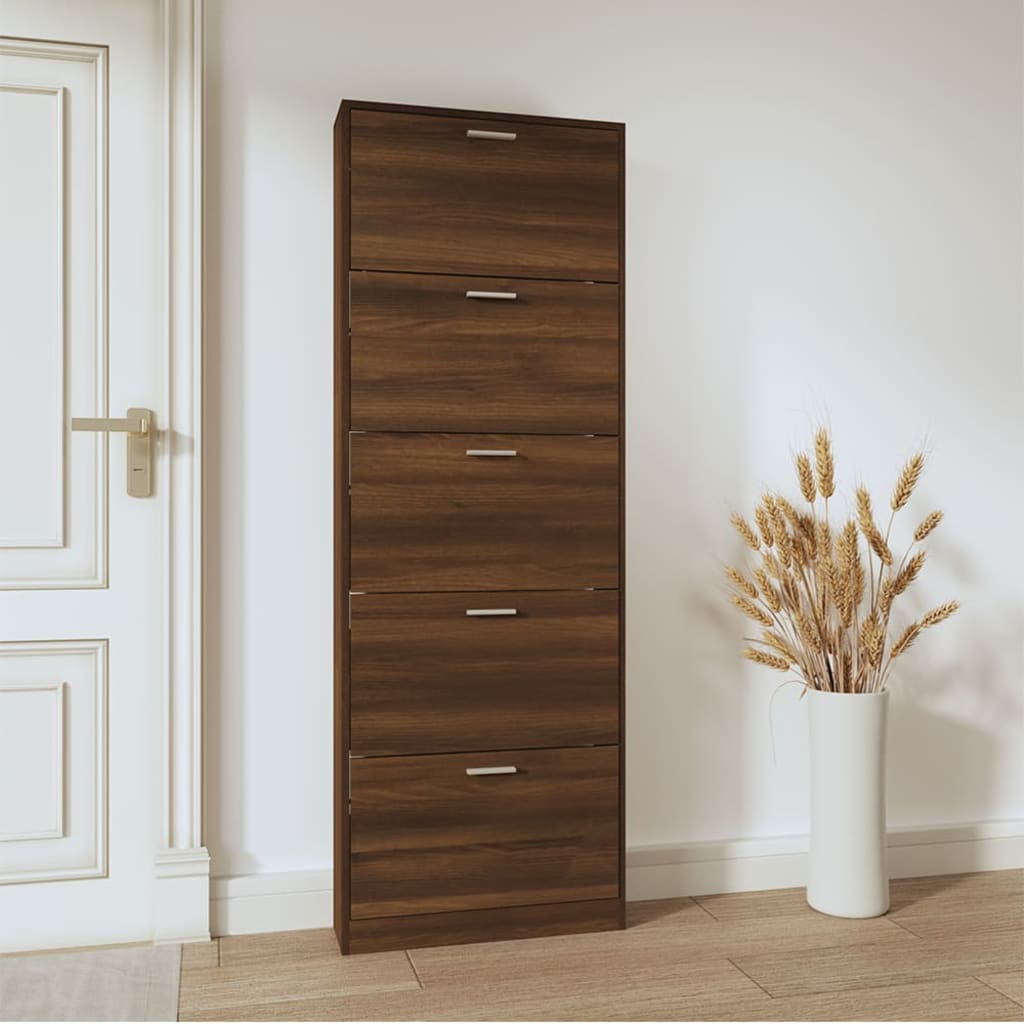 skoskab 59x17x169 cm konstrueret træ brun egetræsfarve