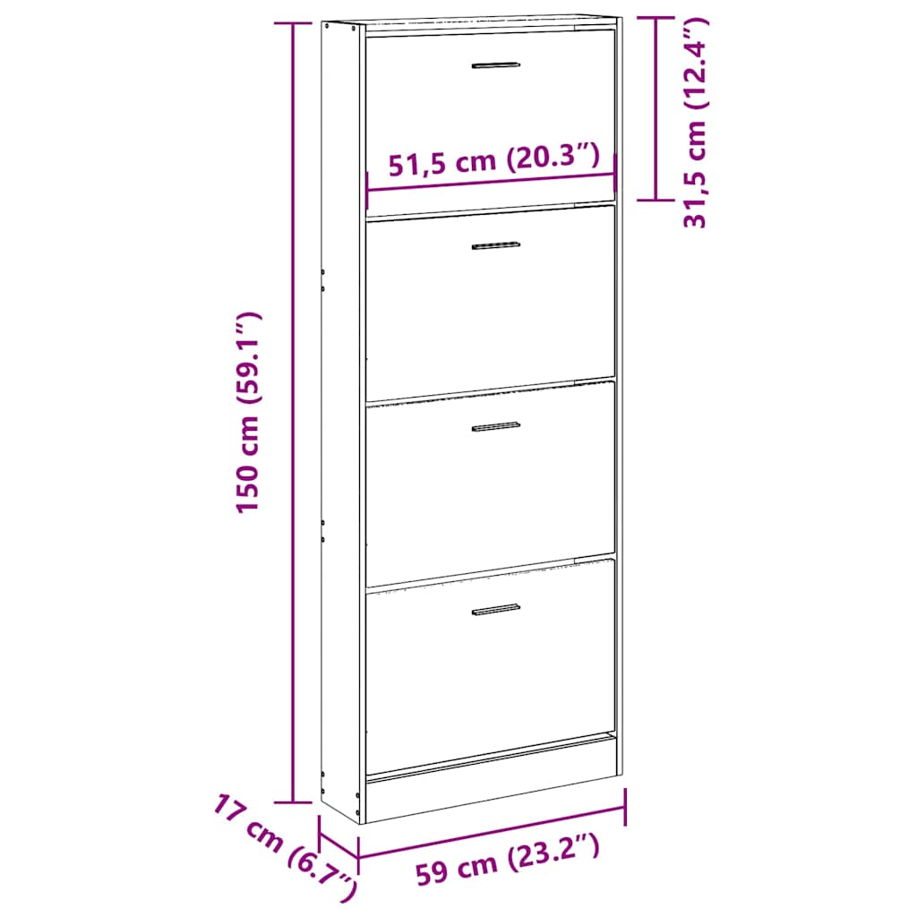 skoskab 59x17x150 cm konstrueret træ brun egetræsfarve