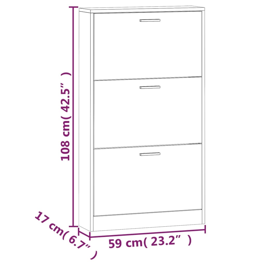 skoskab 59x17x108 cm konstrueret træ egetræ