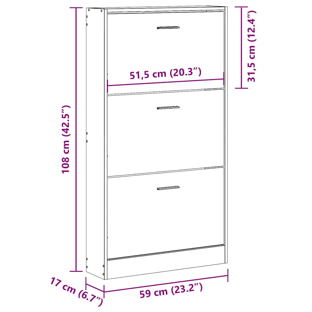 skoskab 59x17x108 cm konstrueret træ grå sonoma-eg