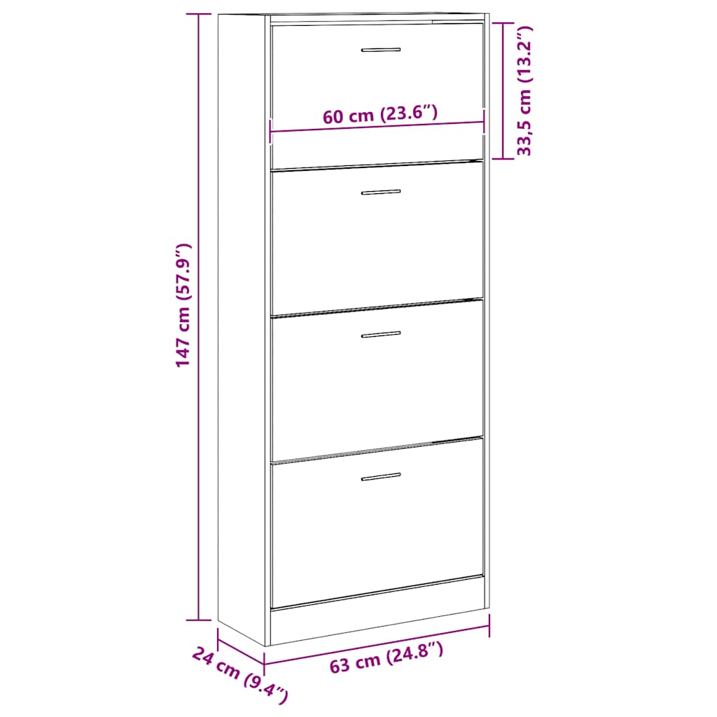 skoskab 63x24x147 cm konstrueret træ hvid