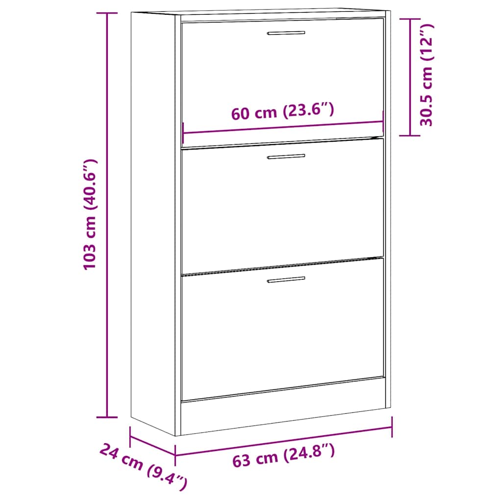 skoskab 63x24x103 cm konstrueret træ brun egetræsfarve