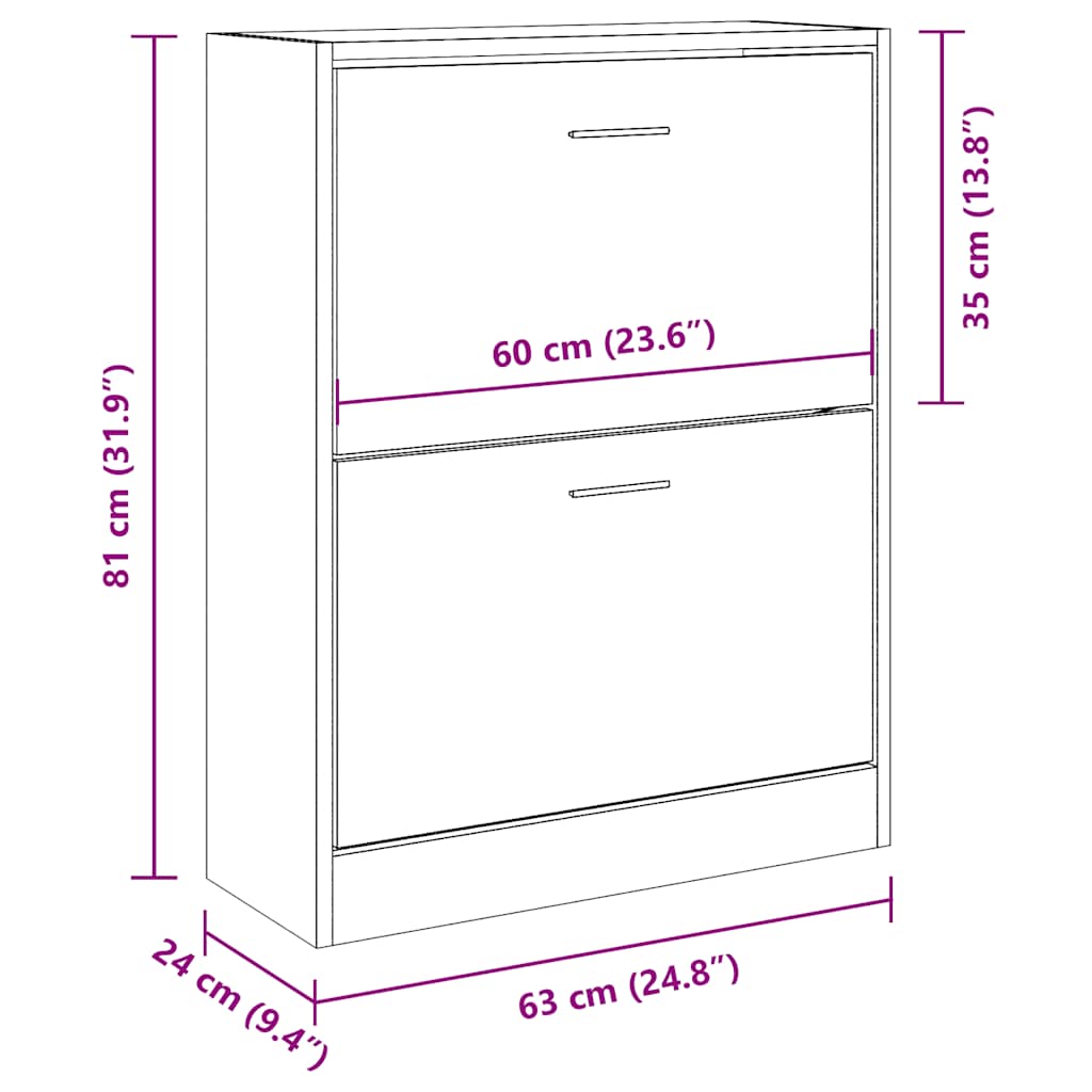 skoreol 63x24x81 cm konstrueret træ hvid højglans
