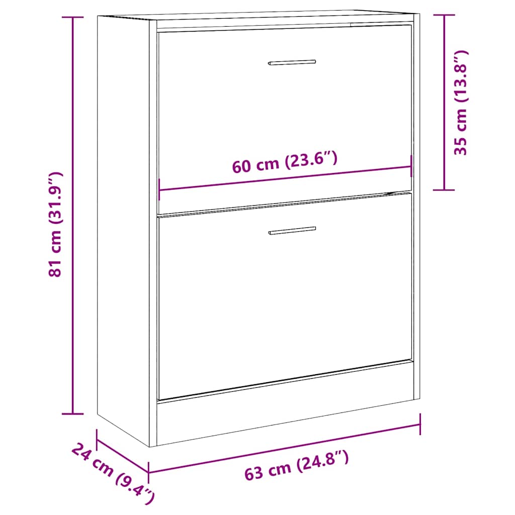 skoskab 63x24x81 cm konstrueret træ grå sonoma-eg