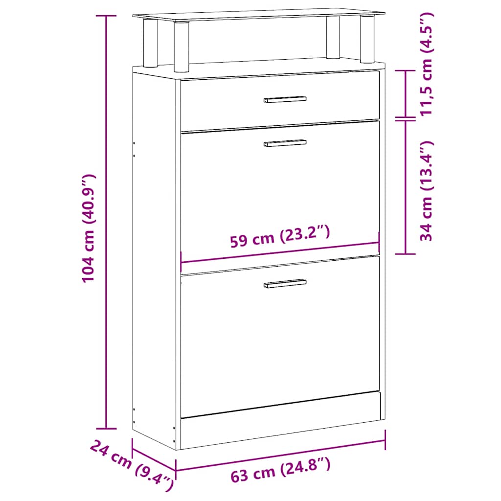 skoskab 63x24x104 cm konstrueret træ sort