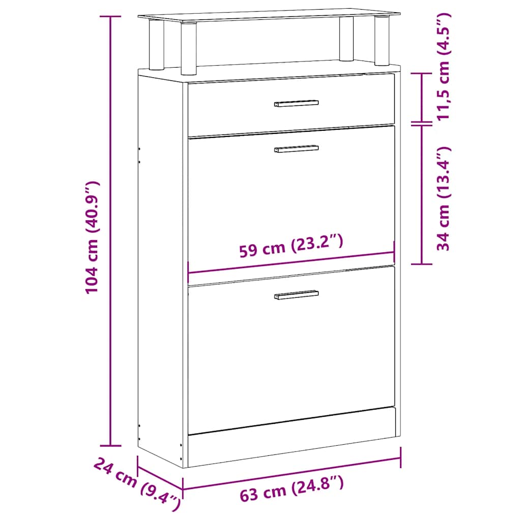 skoskab 63x24x104 cm konstrueret træ brun egetræsfarve