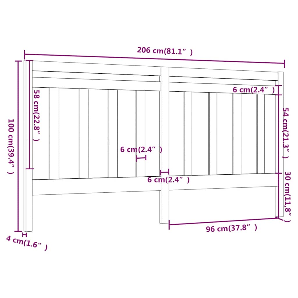 sengegærde 206x4x100 cm massivt fyrretræ sort