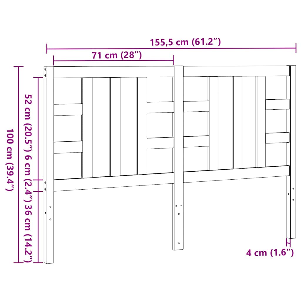 sengegærde 146x4x100 cm massivt fyrretræ grå