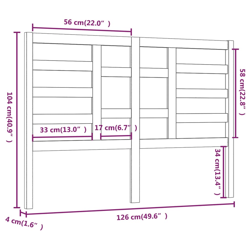 sengegærde 126x4x104 cm massivt fyrretræ sort