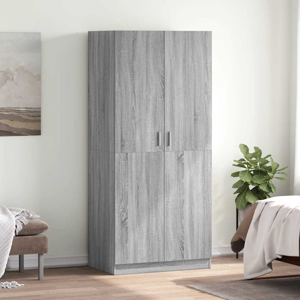 garderobeskab 80x52x180 cm konstrueret træ grå sonoma-eg billede