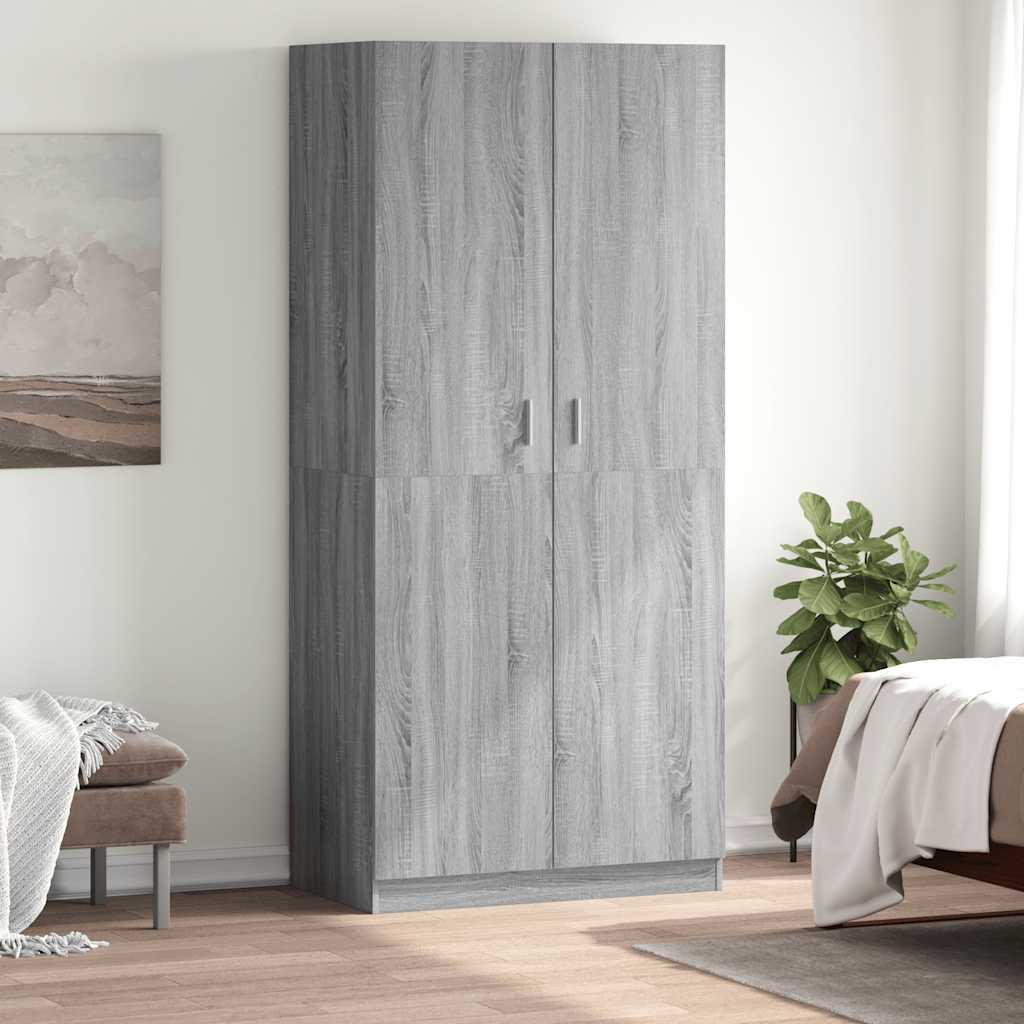 garderobeskab 90x52x200 cm konstrueret træ grå sonoma-eg billede