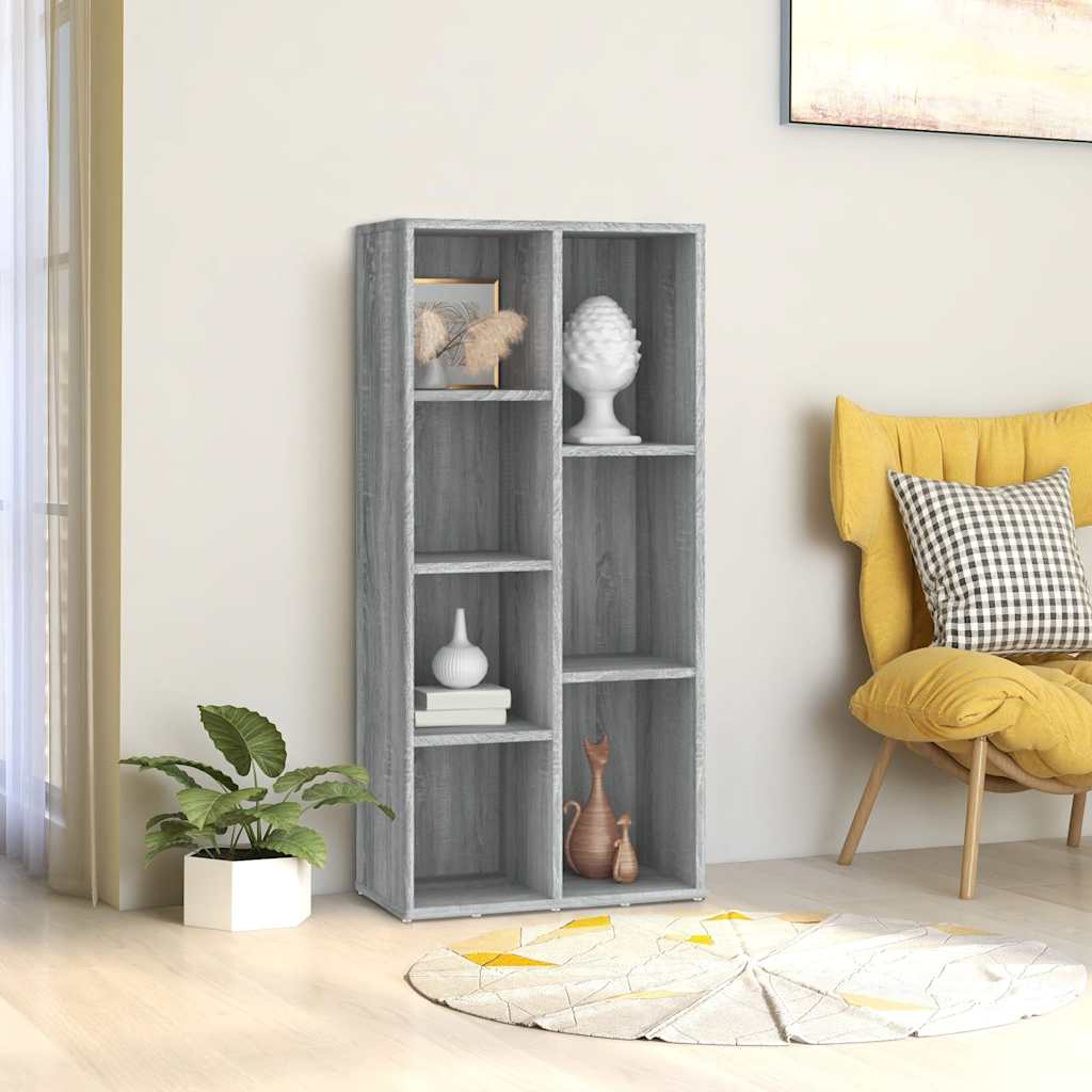 Bogreol med 7 rum - 50x25x106 cm, grå sonoma-eg