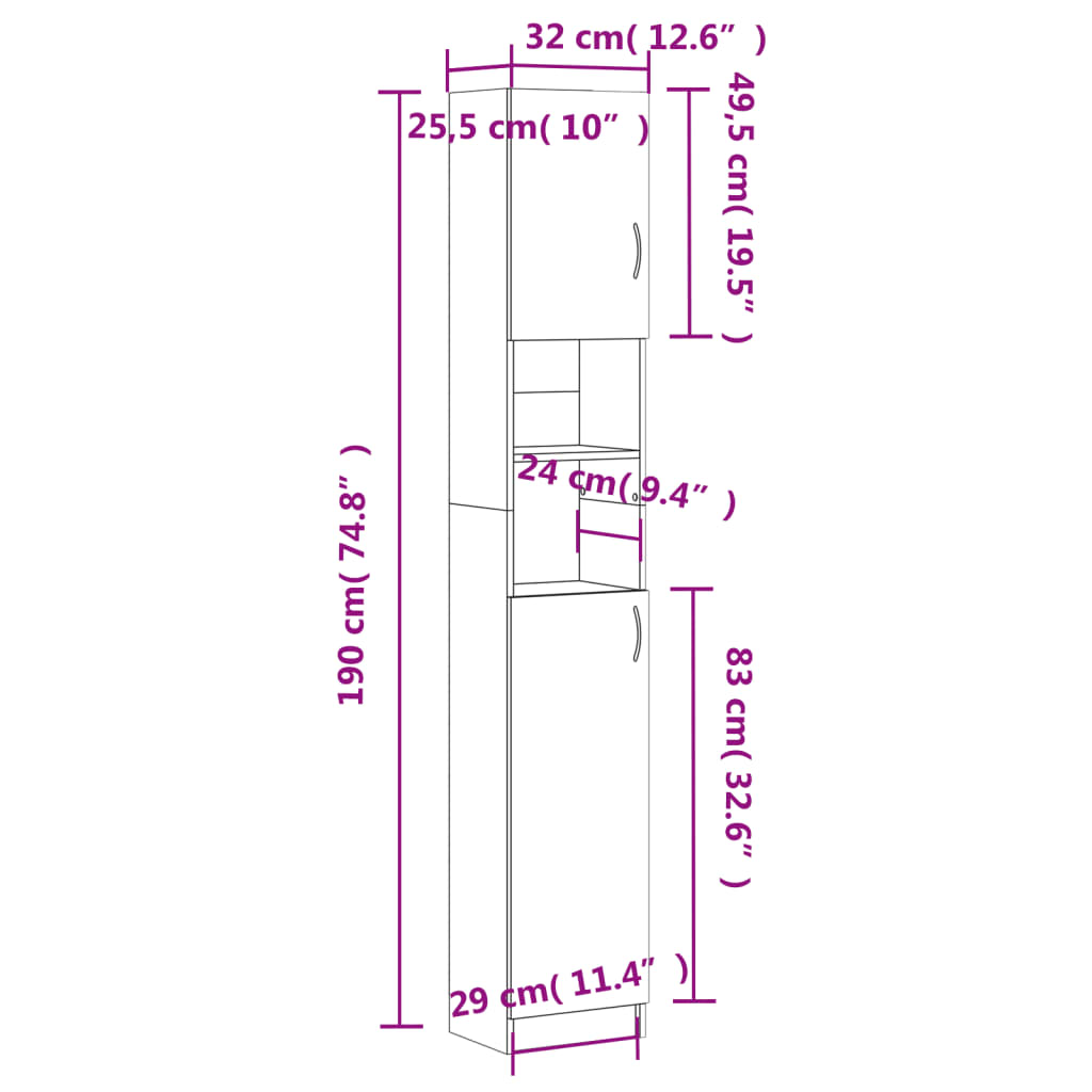 badeværelsesskab 32x25,5x190 cm konstrueret træ røget egetræ