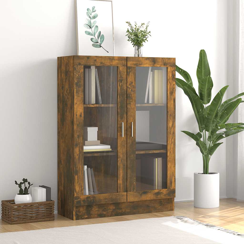 vitrineskab 82,5x30,5x115 cm konstrueret træ røget egetræ
