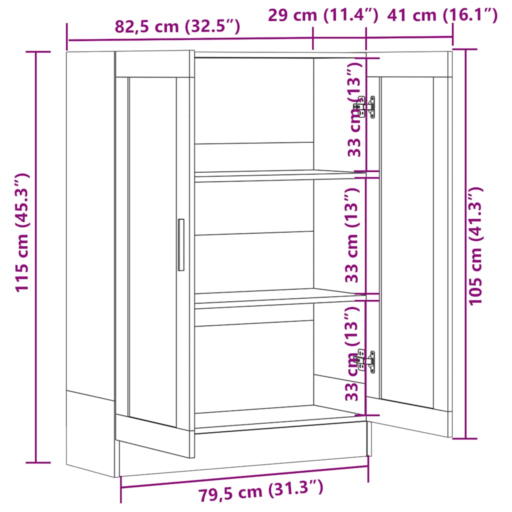 vitrineskab 82,5x30,5x115 cm konstrueret træ grå sonoma-eg