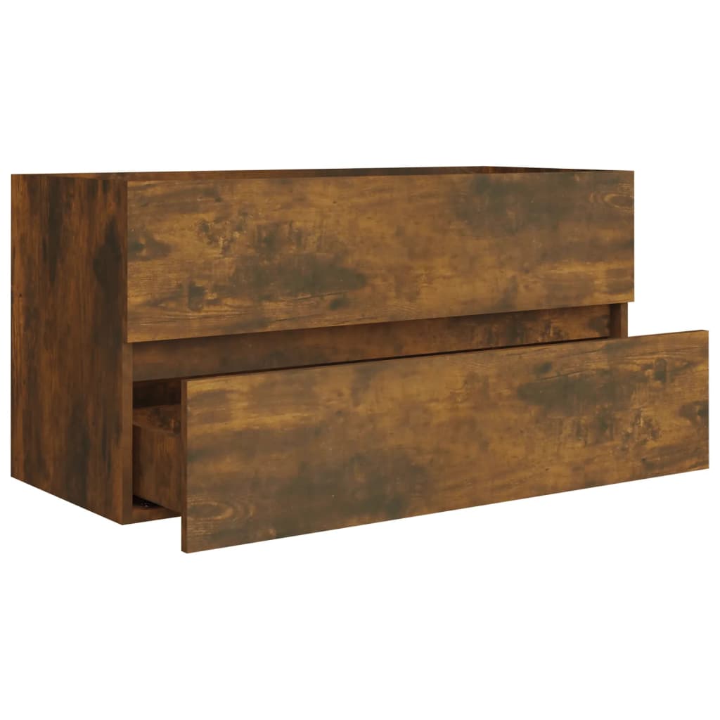 badeværelsesskab 90x38,5x45 cm konstrueret træ røget egetræ