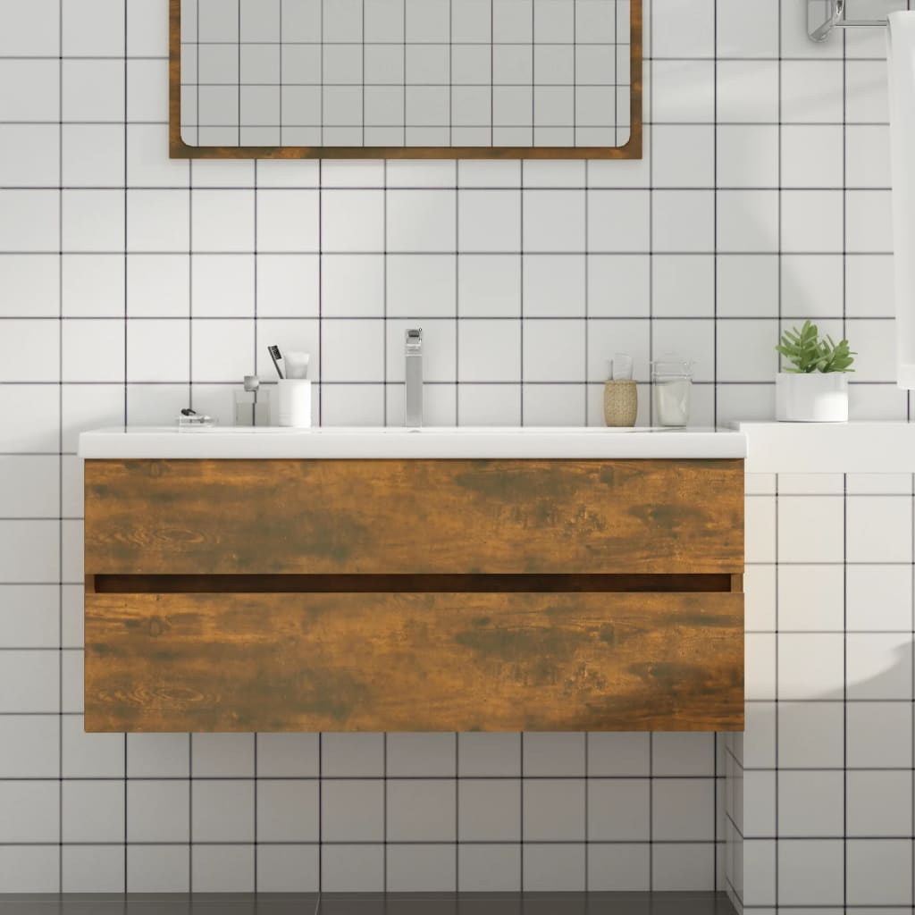 badeværelsesskab 100x38,5x45 cm konstrueret træ røget egetræ