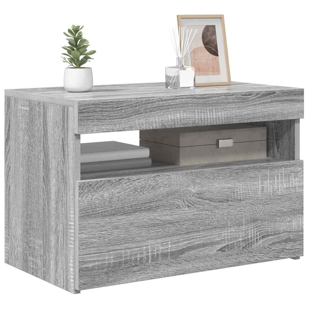 tv-bord med LED-lys 60x35x40 cm grå sonoma-eg