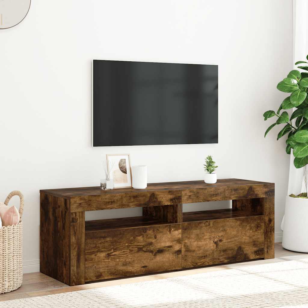 tv-bord med LED-lys 120x35x40 cm røget egetræsfarve