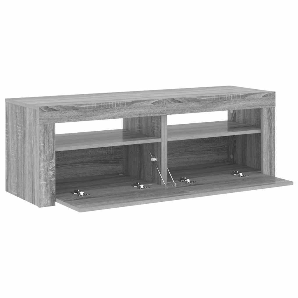tv-bord med LED-lys 120x35x40 cm grå sonoma-eg