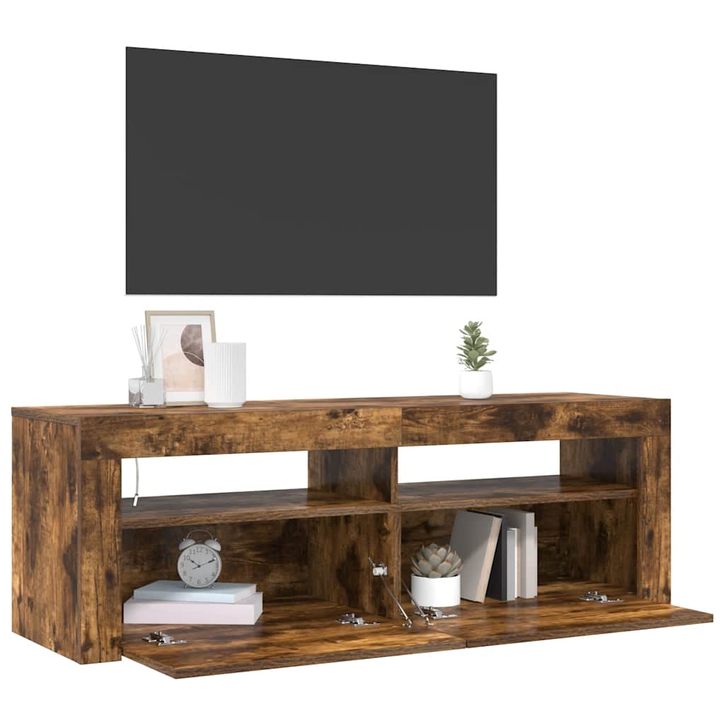 tv-bord med LED-lys 120x35x40 cm røget egetræsfarve